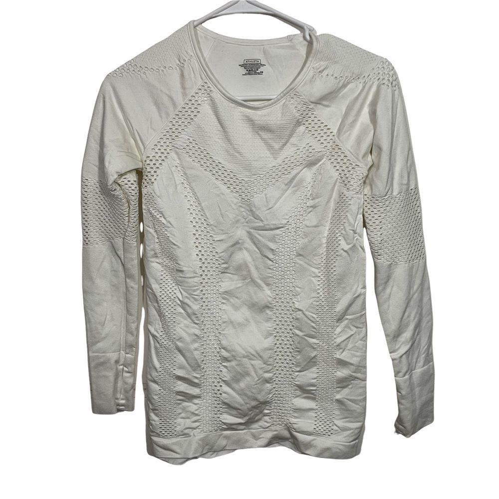 Athleta White Layered Long Sleeve Activewear T-Shirt